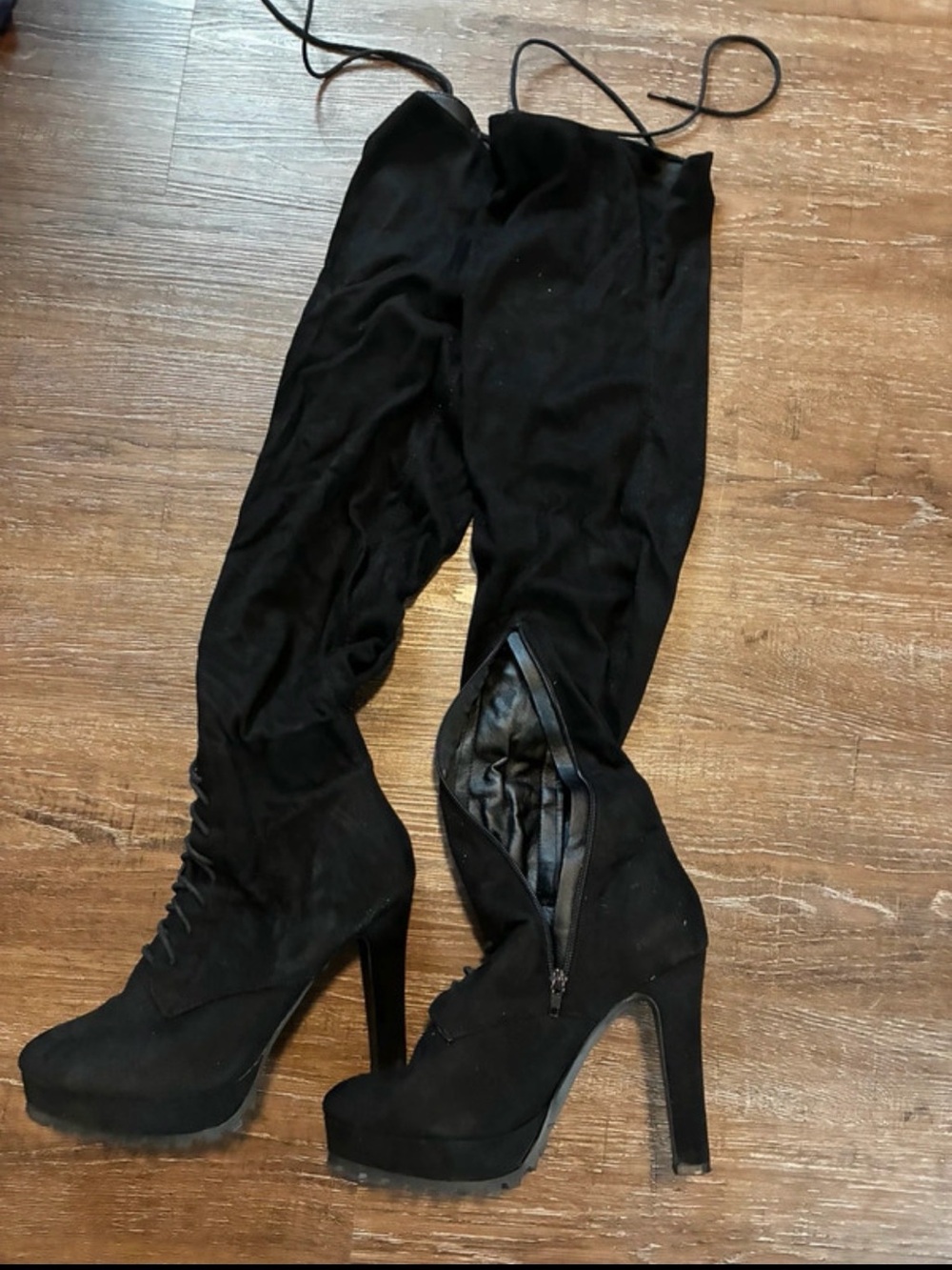 High Heel Black Over-the-Knee Platform Boots